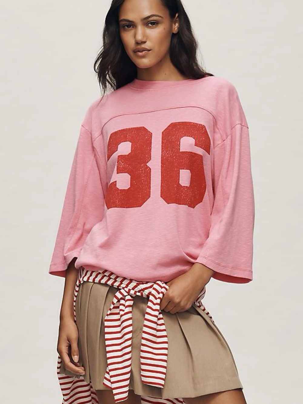 NWT ANTHROPOLOGIE - Pilcro 3/4 Sleeve Varsity T-Shirt - Pink - XXS - 98% Cotton!